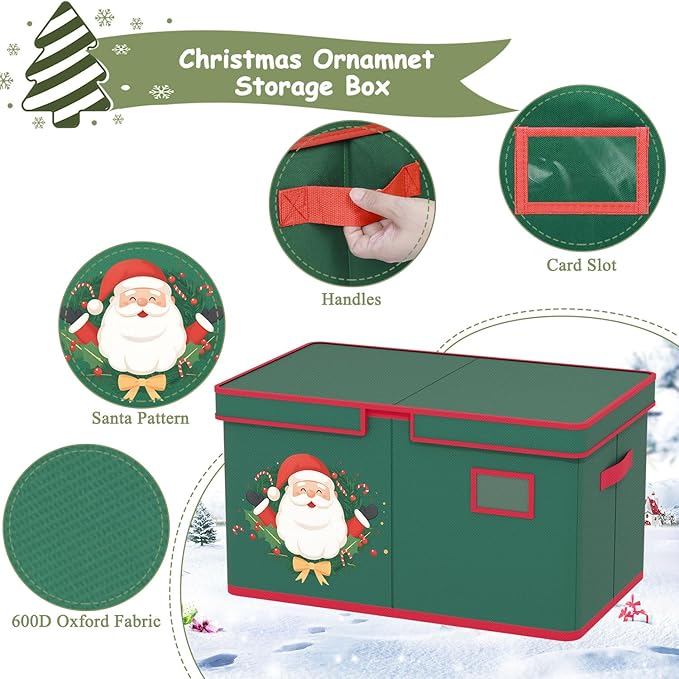 Christmas Ornaments Storage Box Christmas Ornament Organizer Storage with Adjustable Dividers Fit 96 of 3 Inch 600D Oxford Fabric Ornament Storage Container for Holiday Decorations-NeatNest
