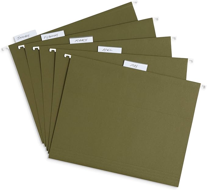 Blue Summit Supplies 25 Hanging File Folders, Reinforced Hanging Folders, Standard File Folders for Filing Cabinet, Letter Size, Green, 25 Pack-NeatNest