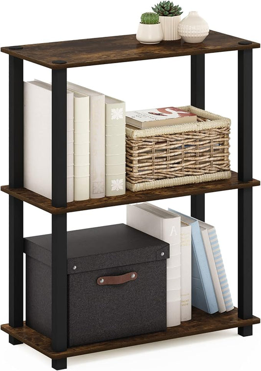 Furinno Turn-S-Tube 3-Tier Compact Multipurpose Shelf Display Rack with Square Tube, Amber Pine/Black-NeatNest