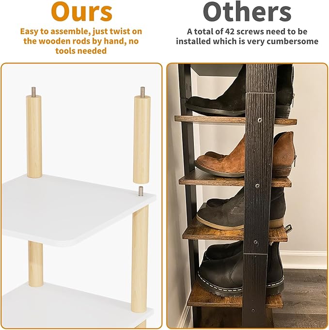 LUCKNOCK Vertical Shoe Rack, 8-Tier Tall Narrow Shoe Organizer for Entryway, Closet, Dorm & Small Spaces, Freestanding White Wooden Shoe Shelf Tower for Boots, Sneakers, Heels.-NeatNest