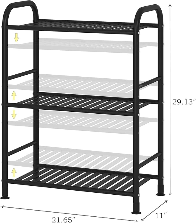 JSB 3-Tier Adjustable Shelving Unit, Heavy Duty Storage Rack Organizer Metal Corner Shelf for Kitchen Living Room Laundry Pantry Bathroom (Black, 3 Tier)…