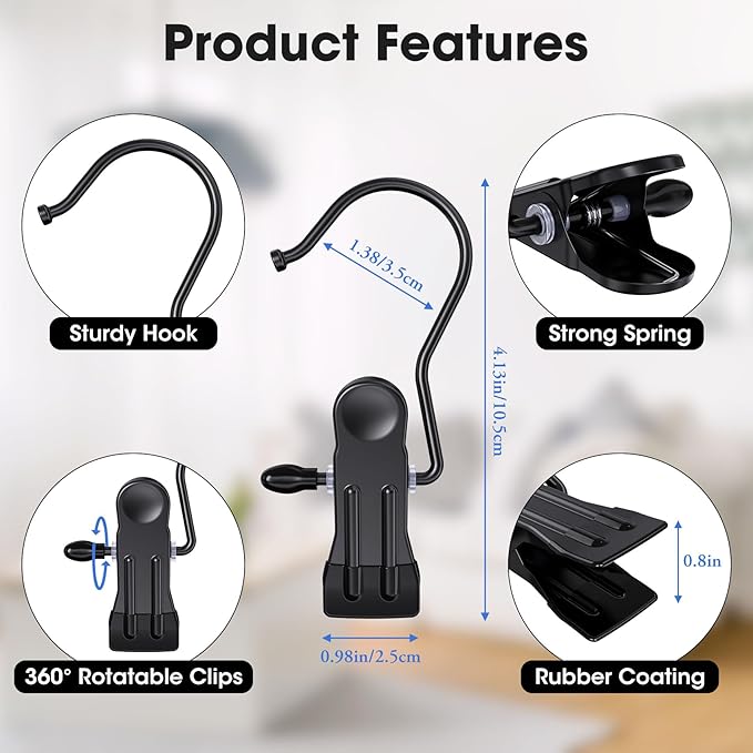 36 Pack Boot Hangers Clips for Closet, Heavy Duty Legging Organizer for Closet Hanging Pants Hangers with Clips Clothes Pins Hanger Clips Laundry Hooks Towel Socks Hats Tall Boots Home Travel Black-NeatNest