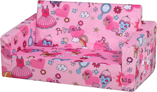 Foam Kid Sofa Couch, 2 in 1 Convertible Sofa to Bed for Baby,Velvet Toddler Sofa Chair with Side Pocket for Kid Playing (W29.92) (Pink)-NeatNest
