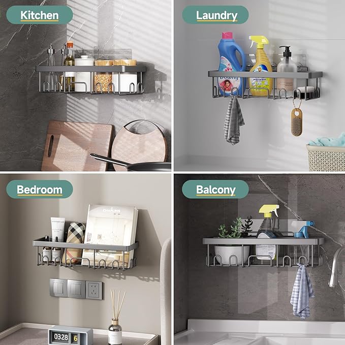Veken 6-Pack Rustproof & Waterproof Shower Caddy, Adhesive Shelves Rack, Large Capacity Bathroom, College Dorm & Apartment Organizers, No-Drill Wall Mount Living Room & Bedroom Decor, Light Grey-NeatNest