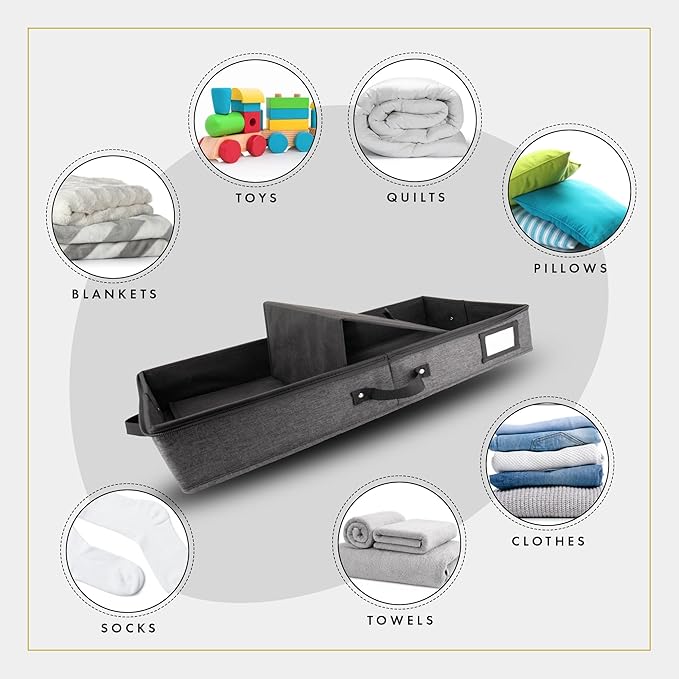 HOMELUX THEORY 2pc Low Profile Under Bed Storage Containers, Thin Under Couch Storage Organizer with Bins & Lids, Underbed Storage Box Ideal for Seasonal Clothes, Blankets, Fabric & Shoes (Dark Gray)-NeatNest
