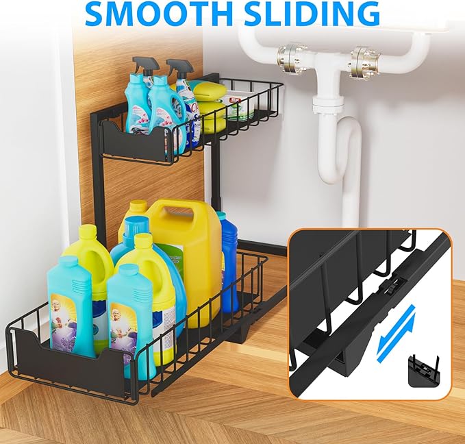 2 Pack Under Sink Organizer - Metal Bathroom Cabinet Organizer, Under Kitchen Sink Organizer and Storage Sliding Drawer for Closet, Laundry & Pantry Storage-NeatNest