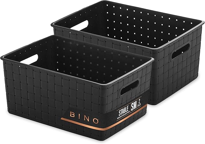 BINO | Plastic Storage Baskets Small - Black | THE STABLE COLLECTION | Multi-Use Storage | Rectangular Cabinet Organizer | Baskets For Organizing with Handles | Home Office Organization and Storage-NeatNest