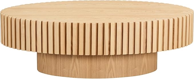 Kevinplus Oak Oval Modern Coffee Table for Living Room, Contemporary Circle Fluted Drum, Easy Assembly, Wood (43.7'' x 24.8'' x 13.38'')