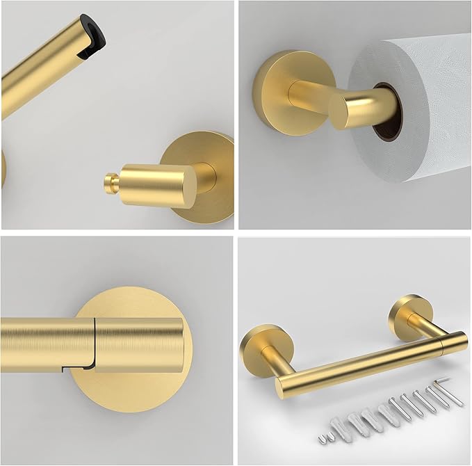 Gold Toilet Paper Holder SUS304 Stainless Steel Double Post Pivoting Toilet Paper Roll Holder Wall Mounted Toilet Tissue Holder for Commercial Bathroom RV Brushed Brass Finish