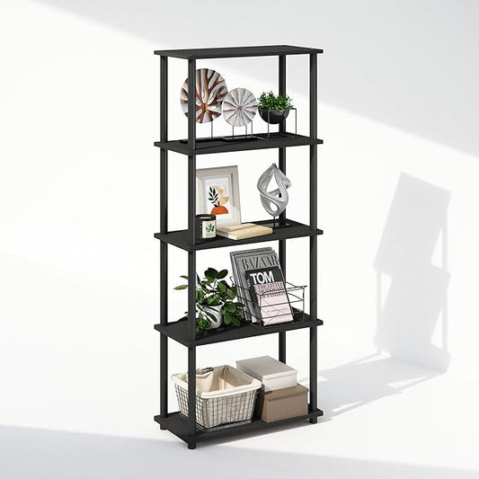 Furinno Turn-N-Tube 5-Tier Multipurpose Compact Bookcase, Americano/Black-NeatNest