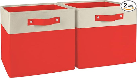 RiverRidge Kids storage bins 2 Pack Cube Storage Organizer with Handles - 10.5 Inch Two-Tone Polyester Canvas closet organizers and storage for Toys, Shoes & More - Fits Cabinets