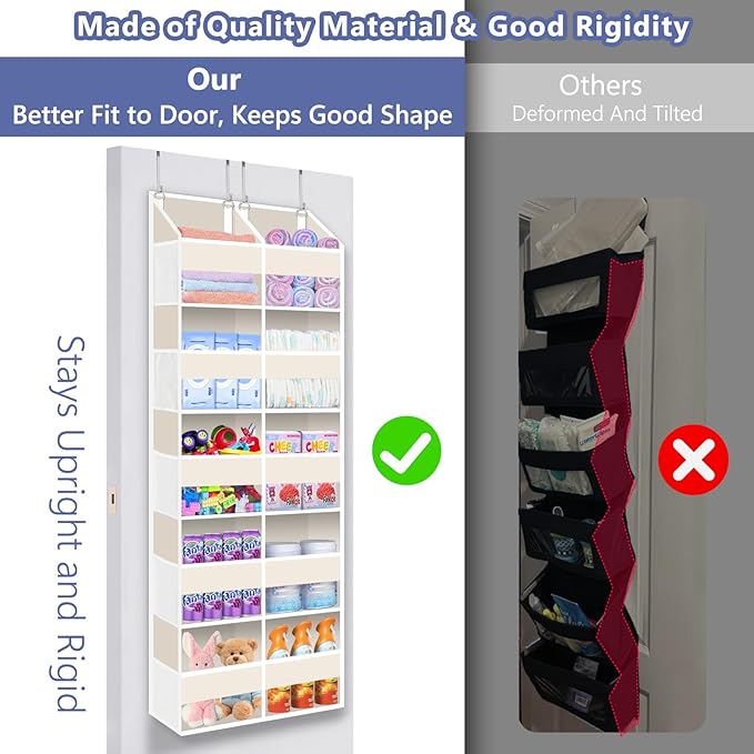 Heavy Duty Over The Door Organizer 5 Tier, Extra Large Behind Door Storage of 10 Compartments, 80 lb Weight Capacity, Hanging Hidden Doors Storage Organizer for Bathroom Closet Nursery Bedroom, Beige