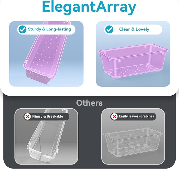 12-Piece Drawer Organizer Set, 4 Sizes Versatile Plastic Vanity Organizer for Makeup, Stationery, Gadgets, in Kitchen, Bathroom, Office, and Bedroom, Purple-NeatNest