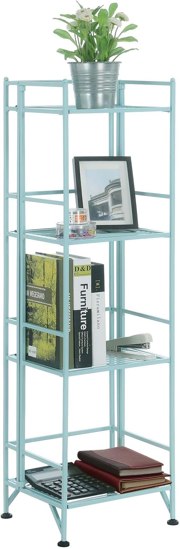 Convenience Concepts Xtra Storage 4-Tier Folding Metal Shelf, Seafoam, 13D x 11.25W x 45H in-NeatNest