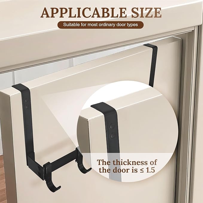 18" Over The Door Hook Rack with 5 Movable Hooks, Soft Iron Finish, for Bedroom, Bathroom, Walk-in Closet, Laundry Room and More - Black-NeatNest