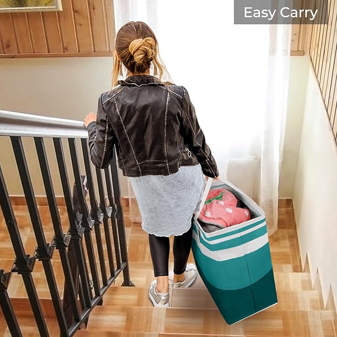 HomeHacks 2-Pack Large Laundry Basket, Waterproof, Freestanding Laundry Hamper, Collapsible Tall Clothes Hamper with Extended Handles for Clothes Toys in the Dorm and Family (Green, 88L)-NeatNest