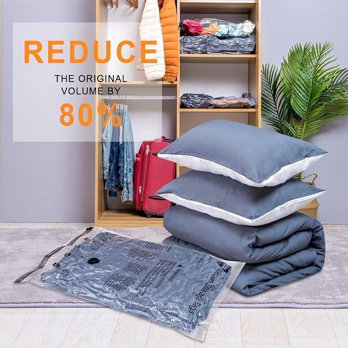 Vacuum Storage Bags (5 x Jumbo, 5 x Large), Space Saver Sealer Compression Bags with Travel Hand Pump for Blankets, Comforters, Pillows, Clothes Storage-NeatNest