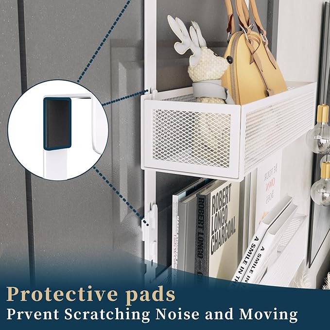 Consumest Over The Door Organizer Hooks, Door Hanger with 9 Coat Hooks & 2 Mesh Basket, Rustproof Back Storage Organizer for Bathroom, Kitchen, Bedroom-White (for 1.76in Doors)