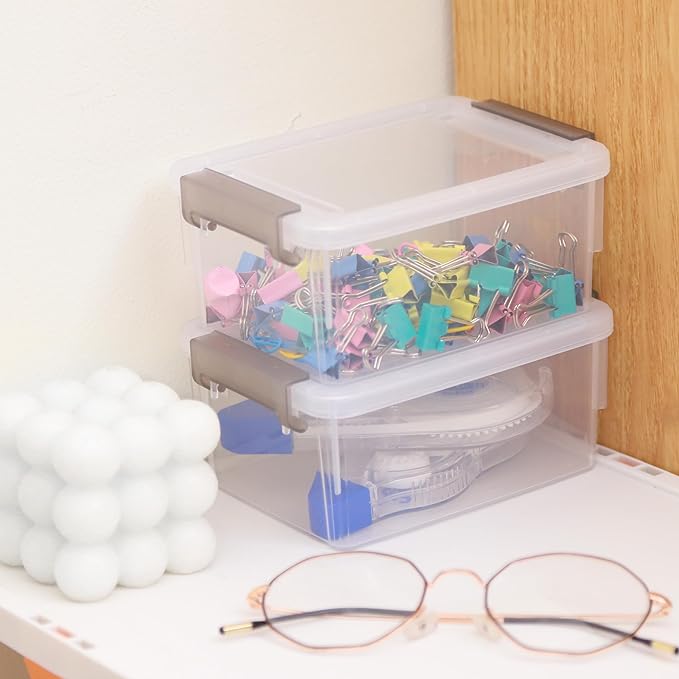 Citylife 0.53 QT 10 Packs Small Storage Bins Plastic Storage Container Stackable Box with Lids for Organizing, Clear White-NeatNest