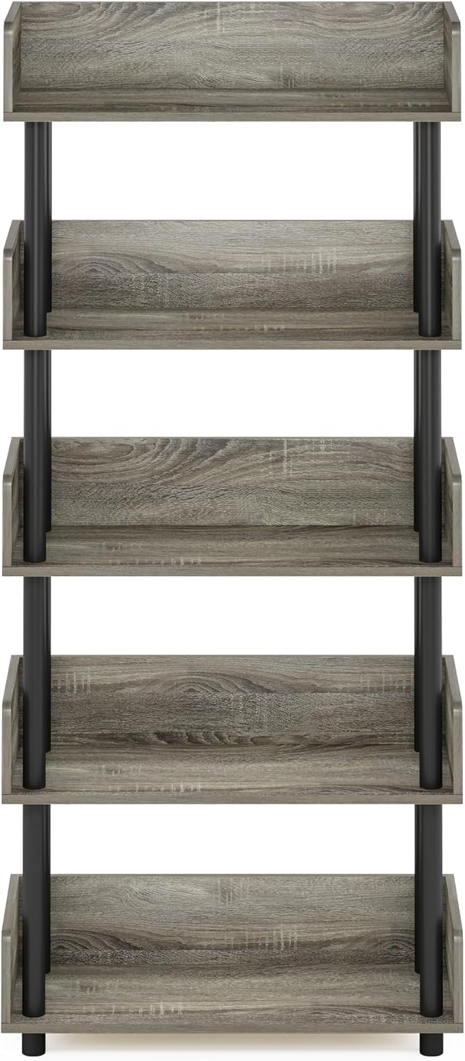 Furinno Turn-N-Tube 5-Tier Toolless Display Rack, French Oak/Black-NeatNest