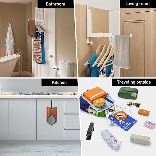 Over The Door Drying Rack, Foldable Portable Over The Door Hooks Hanger with Towel Racks for Coat Clothes Laundry Bathroom Bedroom Travel Hangers (Milky White, 1 Pack)