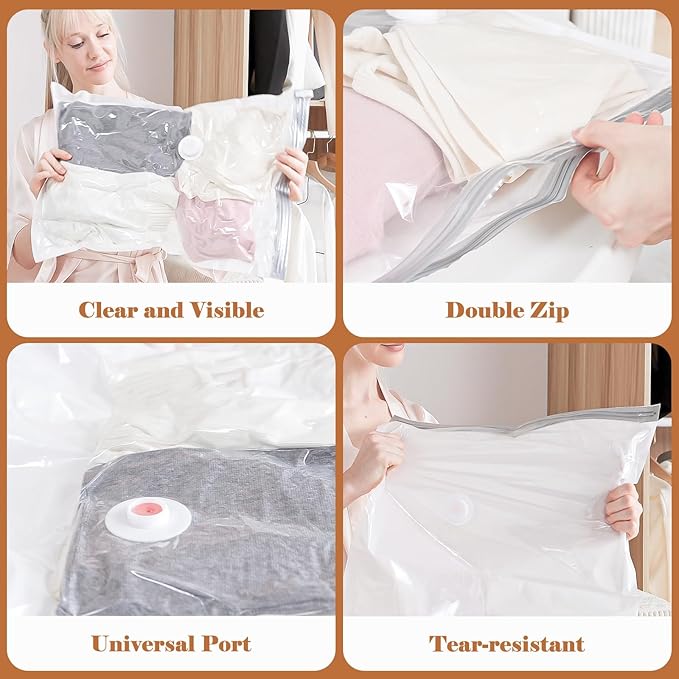 Vacuum Storage Bags for Clothing Travel, 10 Pack Vacuum Bags with Wireless Charging Air Pump(2 Large+4 Medium+4 Small), Compression Packing for Clothes Blanket Suitcase Luggage-NeatNest