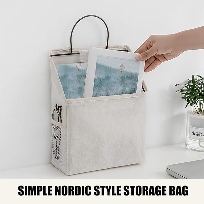 2 Pcs Wall-Hanging Storage Bags,Desktop Organizer Basket Cotton Linen Hanging Storage Basket for Kitchen,Bderoom,Living Room-Triangle-NeatNest
