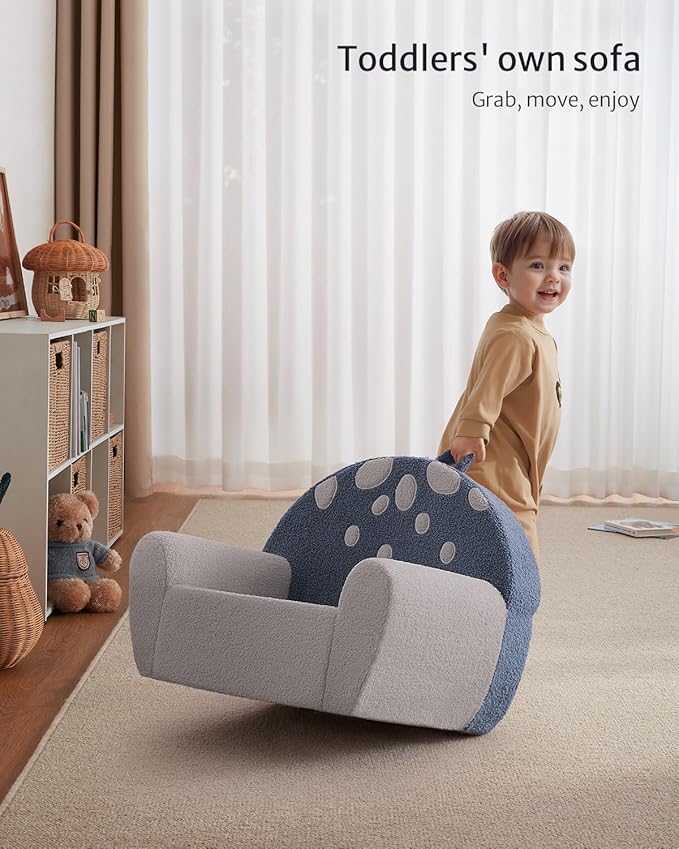 Blissful Diary Toddler Chair Comfy, Foam Kids Chair with Soft Teddy Plush, Toddler Reading Chair with Cute Mushroom Designs- Blue-NeatNest