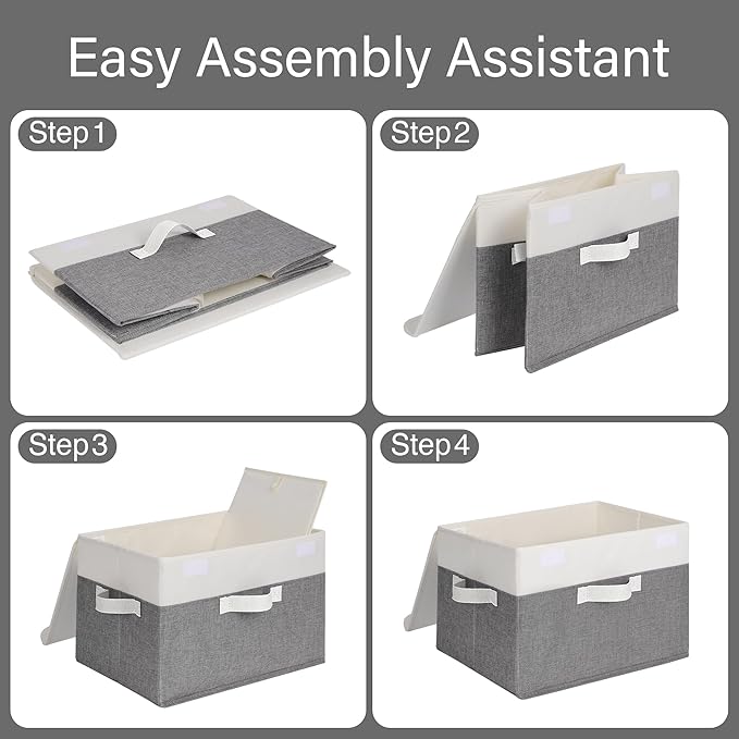 GRANNY SAYS Fabric Storage Boxes, Keepsake Box, Large Storage Bins with Lids, Closet Organizers, Toy Organizer, Storage Baskets for Shelves, White/Gray, 2-Pack-NeatNest