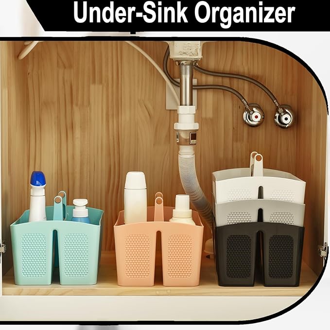 Haundry Plastic White Shower Caddy Basket with 3 Compartments, Portable Divided Bathroom Cleaning Caddy Organizer Storage Tote with Handle for Dorm, College, Room Essentials