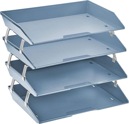 Acrimet Facility 4 Tier Letter Tray, Side Load, Letter Size/A4, Desktop File Organizer, Plastic (Solid Blue)-NeatNest