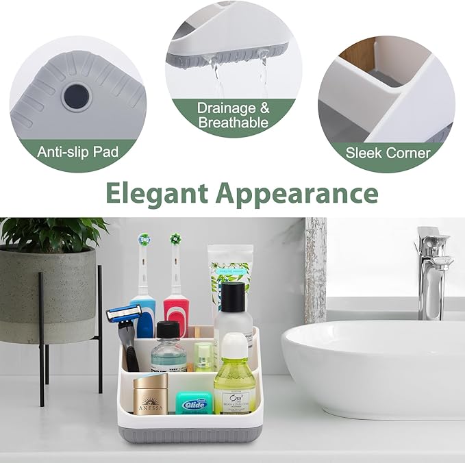 Chintu Bathroom Toothbrush Holders for Countertop - Electric Toothbrush Organizer 6 Slots Tooth Brush Organization for Kids Family, Toothpaste Holder for Bathroom Vanity Organizer Storage White-NeatNest