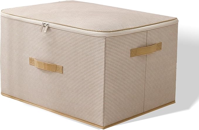 13 Qt Foldable Storage Bins with Zipper Lid & Handles, Durable Polyester Fabric Organizer for Closet, Home & Office (Beige)-NeatNest
