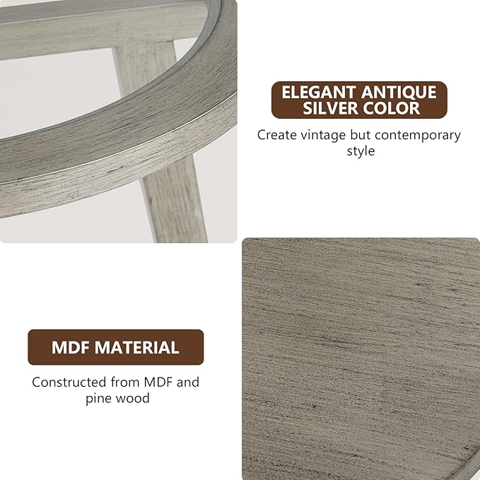 COSIEST 2-Tier End Table with Tempered Glass Top, Round MDF Side Table with Storage Shelf, Modern Wood Accent Table for Bedroom Living Room Home Office, Antique Silver-NeatNest