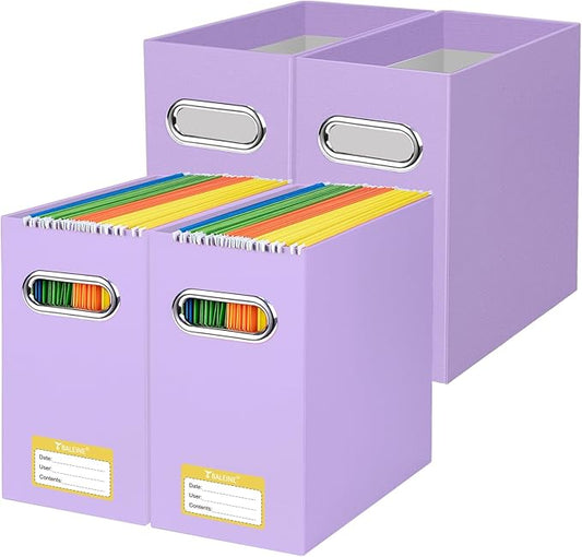 BALEINE File Organizer Box, Cardboard File Folder Organizer with Handle for Letter Size, Portable Collapsible Hanging Filing Box for Home Office Document Storage (4 Pack, Lavender)-NeatNest