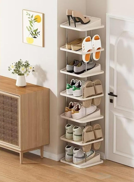 Vertical Shoe Rack,7 Tiers Stackable Shoe Rack for 14 Pairs,Narrow Shoe Tower,Space Saving,for Entryway,Living Room,Bedroom,Closet,DIY Free Standing Shoe Organizer(Khaki,7 Tiers)-NeatNest