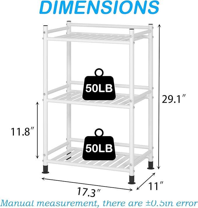 3 Tier Bathroom Storage Open Shelf Unit, Free-Standing Metal Corner Rack Shelving for Kitchen, Living Room, Hallway (White, Wider 3 Tier)-NeatNest
