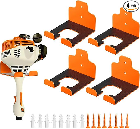 Garage Organizer Trimmer Rack, Garden Power Tool Hanger Weed Whackers Holder Wall Mounted for Grass Trimmer, Hedge Trimmer, Garage Trimmer, Garden Tools,4 Pack(Orange)-NeatNest