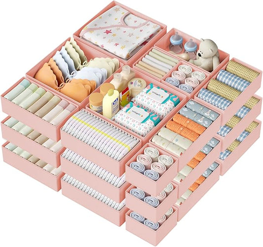 DIMJ Drawer Organizer Clothes Storage - 24 Pack Baby Dresser Organizer for Nursery, Foldable Closet Drawer Organizer Bins for Bedroom Organization, Fabric Storage Dividers for Socks, Underwears, Bras-NeatNest