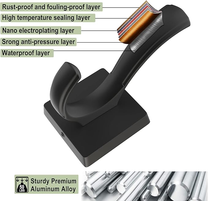 Black Towel Hooks Coat Hook, Towels Robe Holder for Bathroom Hat Hooks for Wall Hanging Key Bag Backpack (5 Pack, Black)-NeatNest