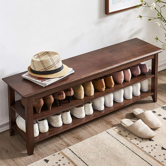 XKZG Storage Bench Wooden Shoe Rack Bench Rustic Solid Wood Entryway Bench (Brown,47.2")-NeatNest
