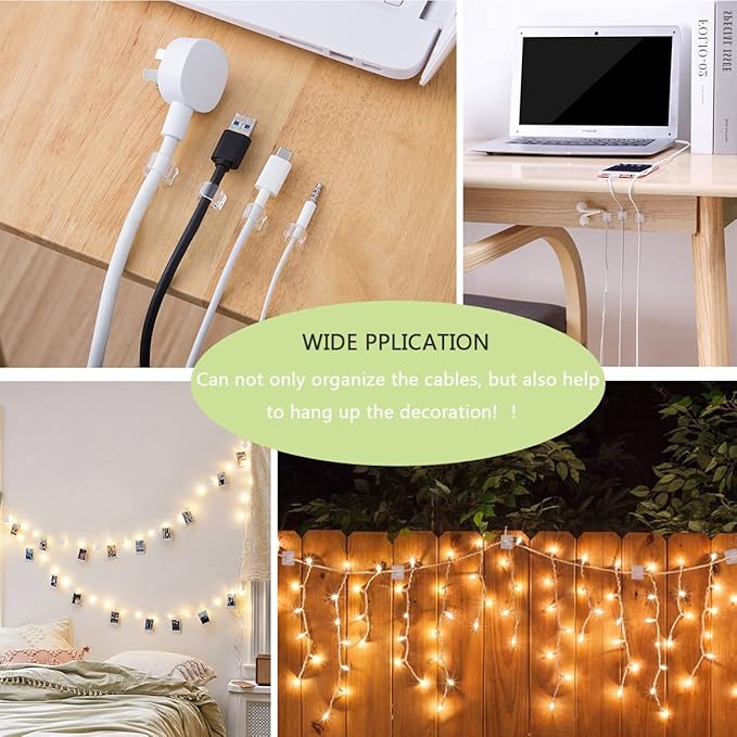 60PCS Cable Clips, KGROTE Outdoor Wire Clips Adhesive Cable Hooks Cord Organizer Holder Christmas Light Clips for Desk, Wall Cable Management, String Lights, Fairy Lights, Decorations Hanging - Clear-NeatNest