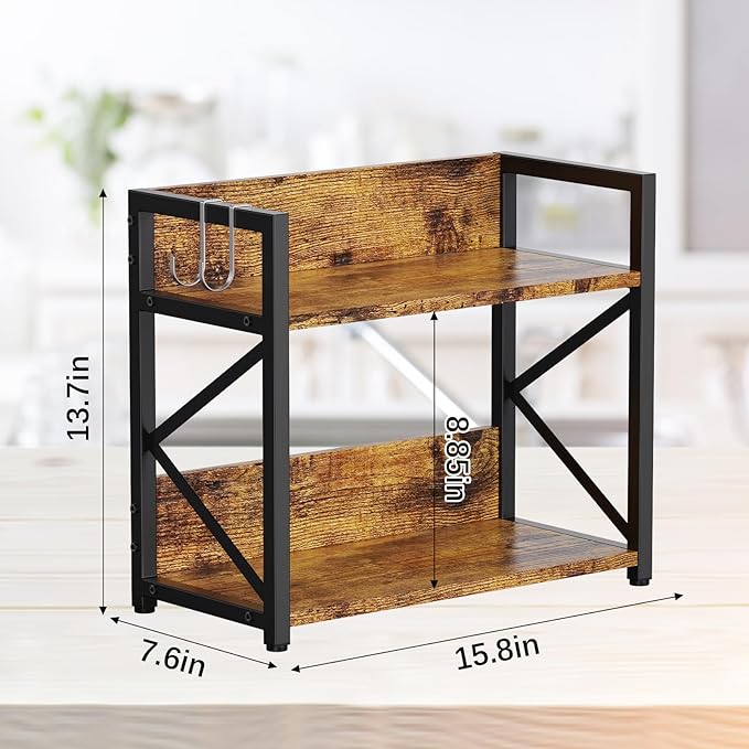 Coffee-Bar-Station-Organizer Shelf for Countertop, 2 Tiers Kitchen Counter Shelf Riser, Wooden Spice Rack Organizer, Coffee Bar Accessories(Rustic Brown, Large)-NeatNest