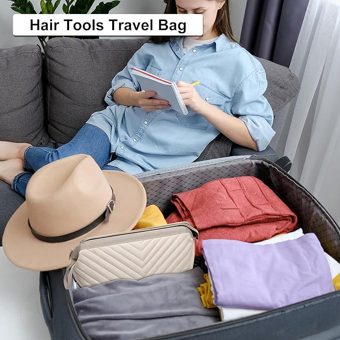 Hair Tools Travel Bag for Shark Flexstyle Dyson, Quilted Case Organizer Bag, Gift for Women Hair Accessories Storage Bag, Travel Hairdryer Portable Bag for Women, Beige-NeatNest