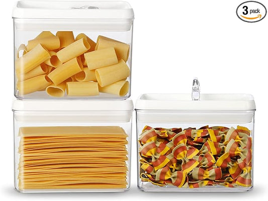 Felli Flip Tite Storage Container with Lid 4” RECTANGULAR Airtight Ring Flip Top, Stackable Kitchen Counter Pantry Organizer Acrylic Canister Jar for Pasta Spaghetti Cereal Granola Coffee (1.9qt)-NeatNest