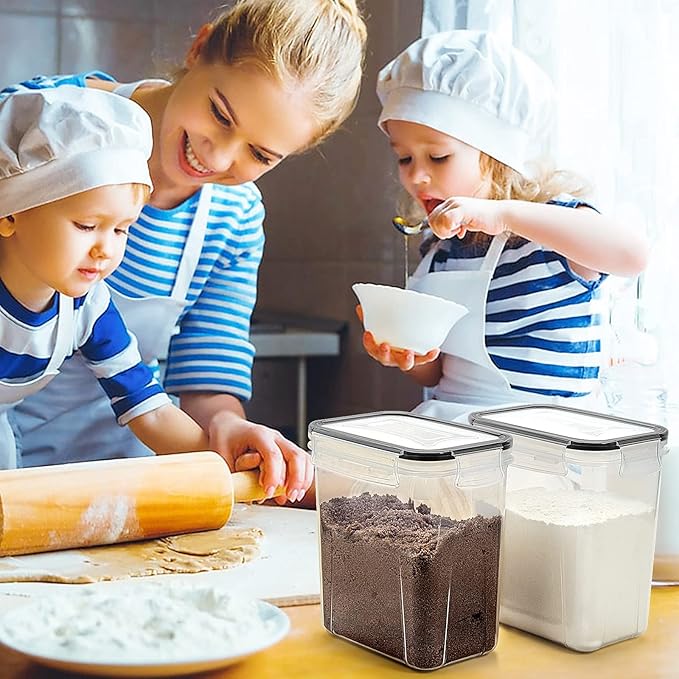 Wildone Airtight Food Storage Containers Cereal & Dry Food Storage Container Set of 6(Black Lid), Leak-proof & BPA Free, With 1 Measuring Cup & 20 Chalkboard Labels & 1 Chalk Marker-NeatNest