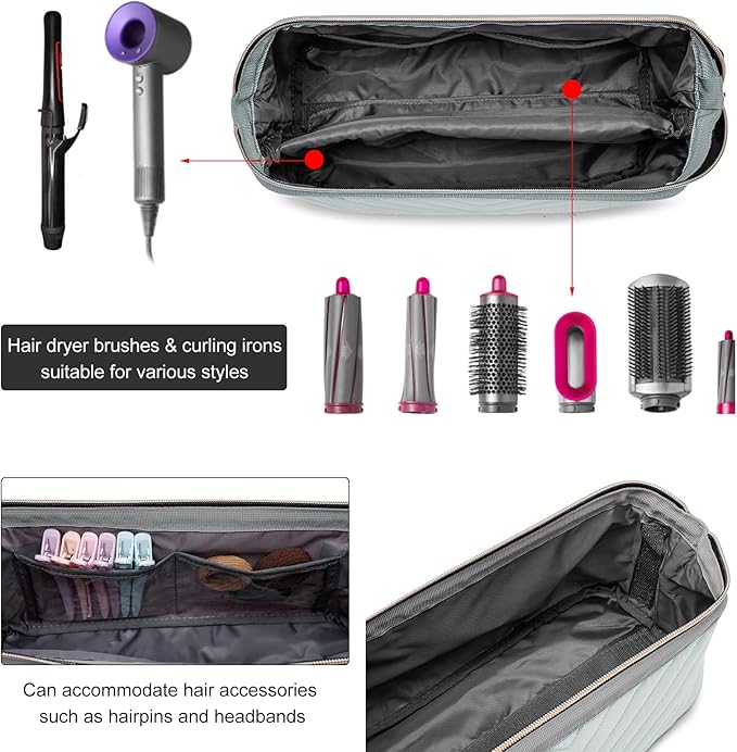 Hair Tools Travel Bag for Shark Flexstyle Dyson, Quilted Hair Tool Organizer Bag, Gift for Women Hair Accessories Tools Storage Bag, Travel Hairdryer Portable Bag for Women, Grey-NeatNest