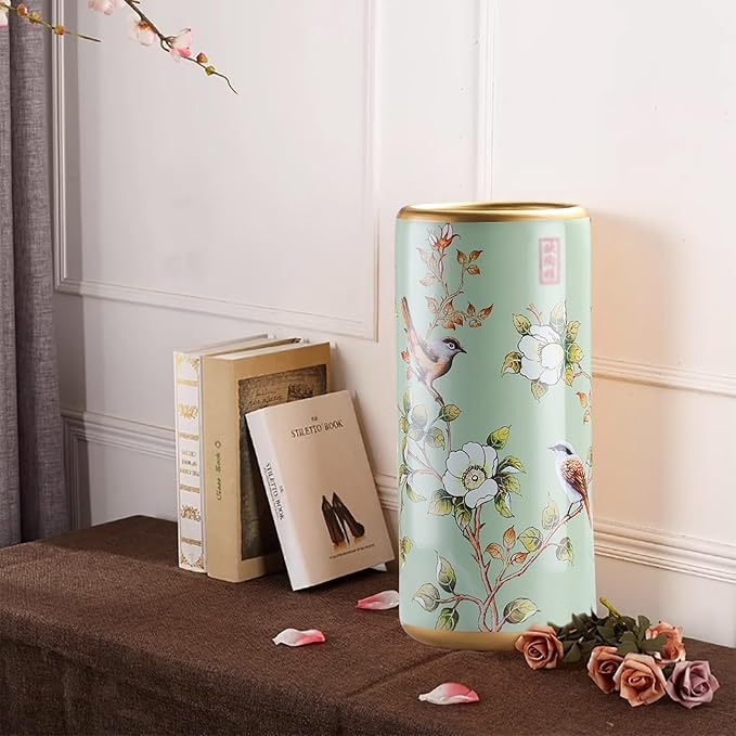 Ceramic Umbrella Stand Living Room Floor-Standing Freestanding Cane Chinese Umbrella Stand Multifunctional Painted Porcelain Vintage Ceramics Flower Vases for Home Office Entrance Indoor(B)-NeatNest