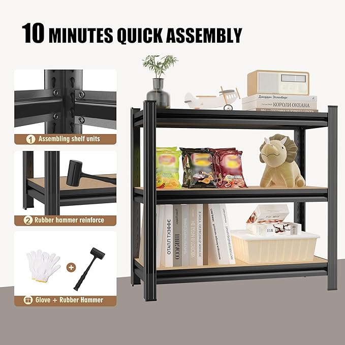 Kitchen Storage Shelves Heavy Duty 600lbs Capacity,3 Tier Adjustable Kitchen Shelf Easy Assembly Ideal for Pantry,Closet,Garage,Book 11.8" D*29.5" W*28.7" H