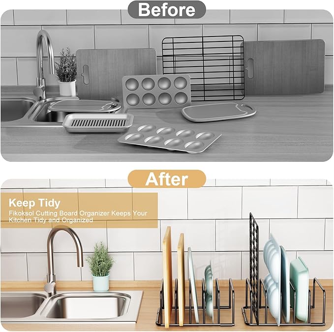 Cutting Board Organizer, [1-Pack] Cutting Board Holder Rack Baking Cookie Pan Sheets Cooling Small Racks Storage Stand for Kitchen Cabinet Countertop Bakeware Storage Organizer Metal Black-NeatNest